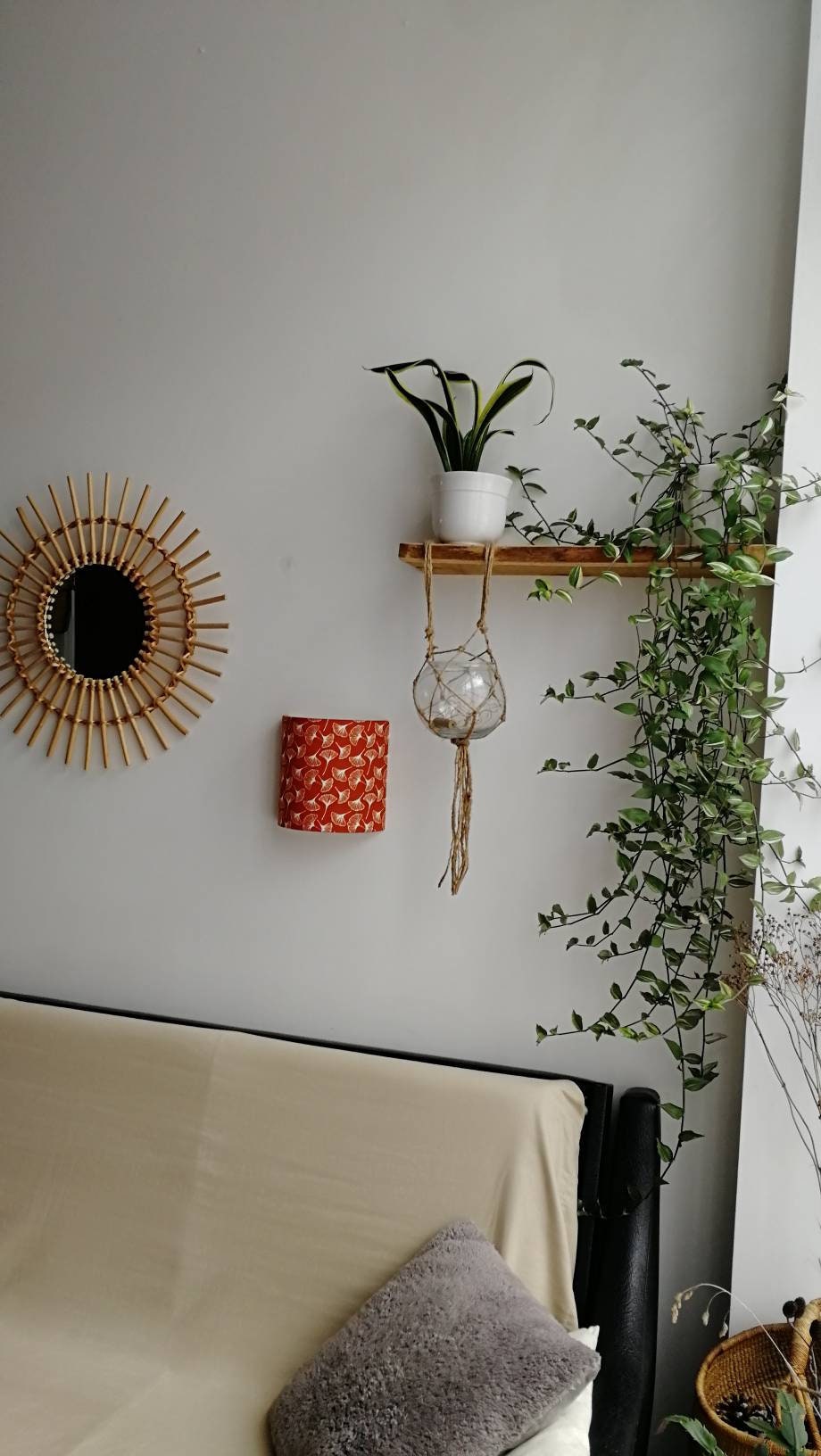 Applique murale demi-cercle, tissu imprimé orange, feuilles de gingko, tribal,Écailles, art déco pour chambre salon séjour entrée bureau