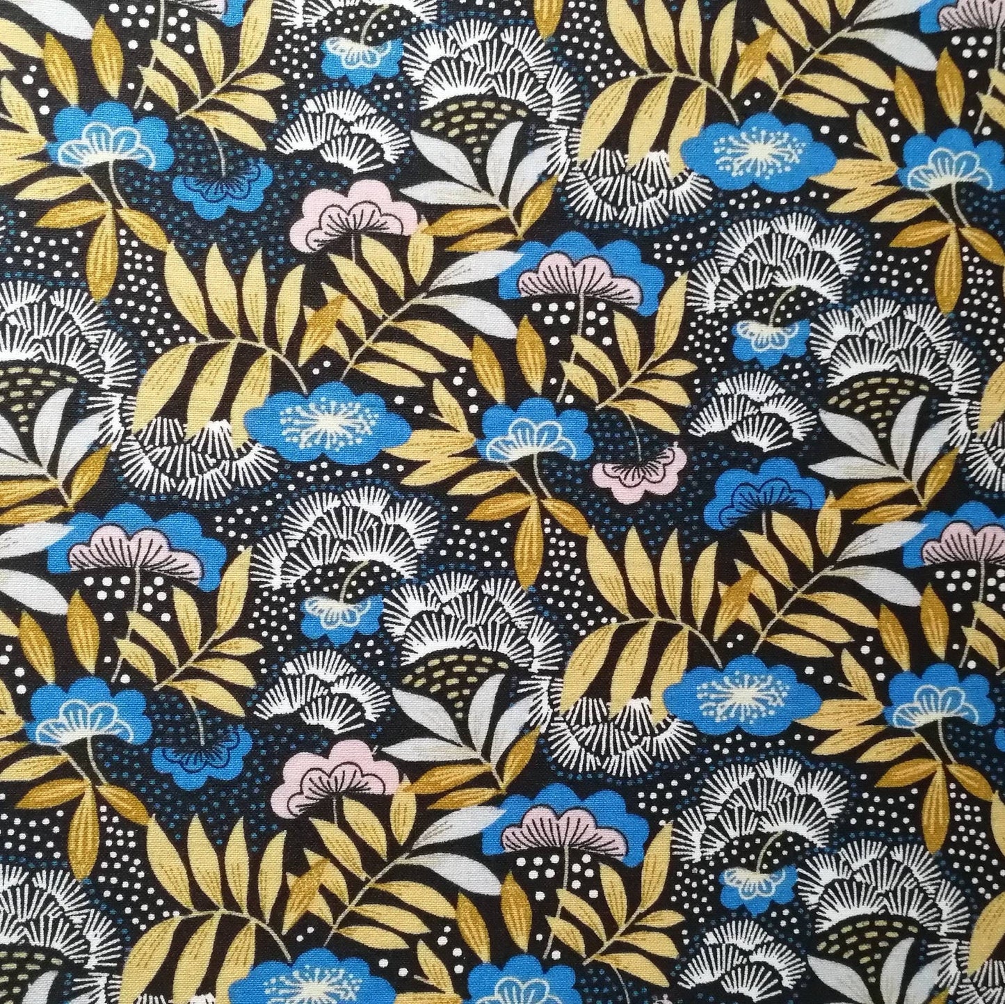 Applique murale demi-cercle design tissu imprimé Feuillages sur fond noir Tropical Vert ou bleu