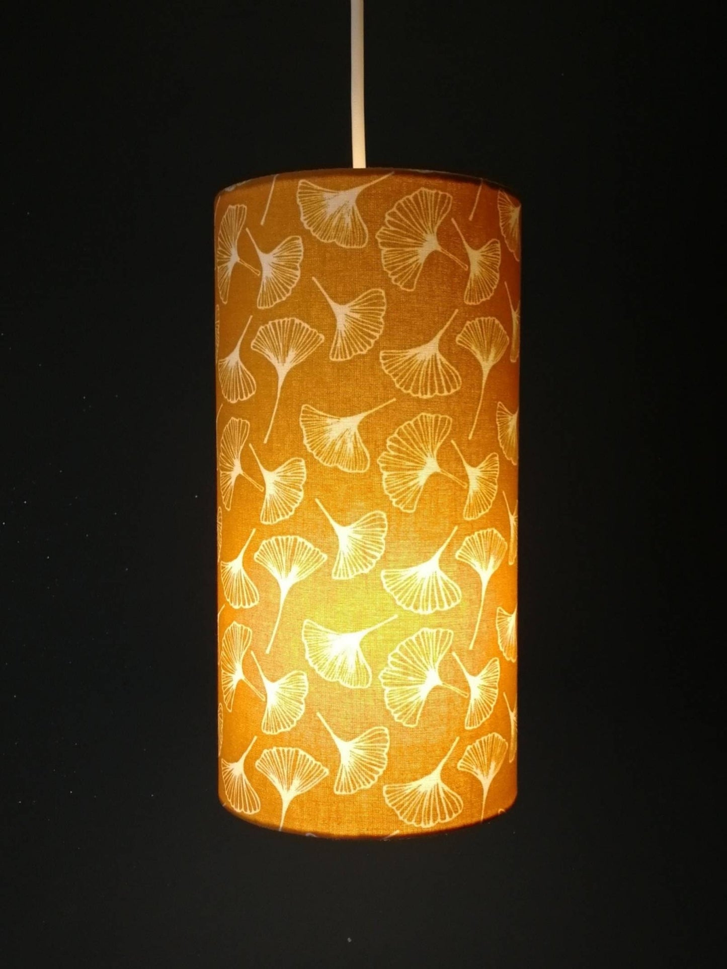 Abat-jour rond tube imprimé Gingko pour suspension jaune orange vert menthe gris