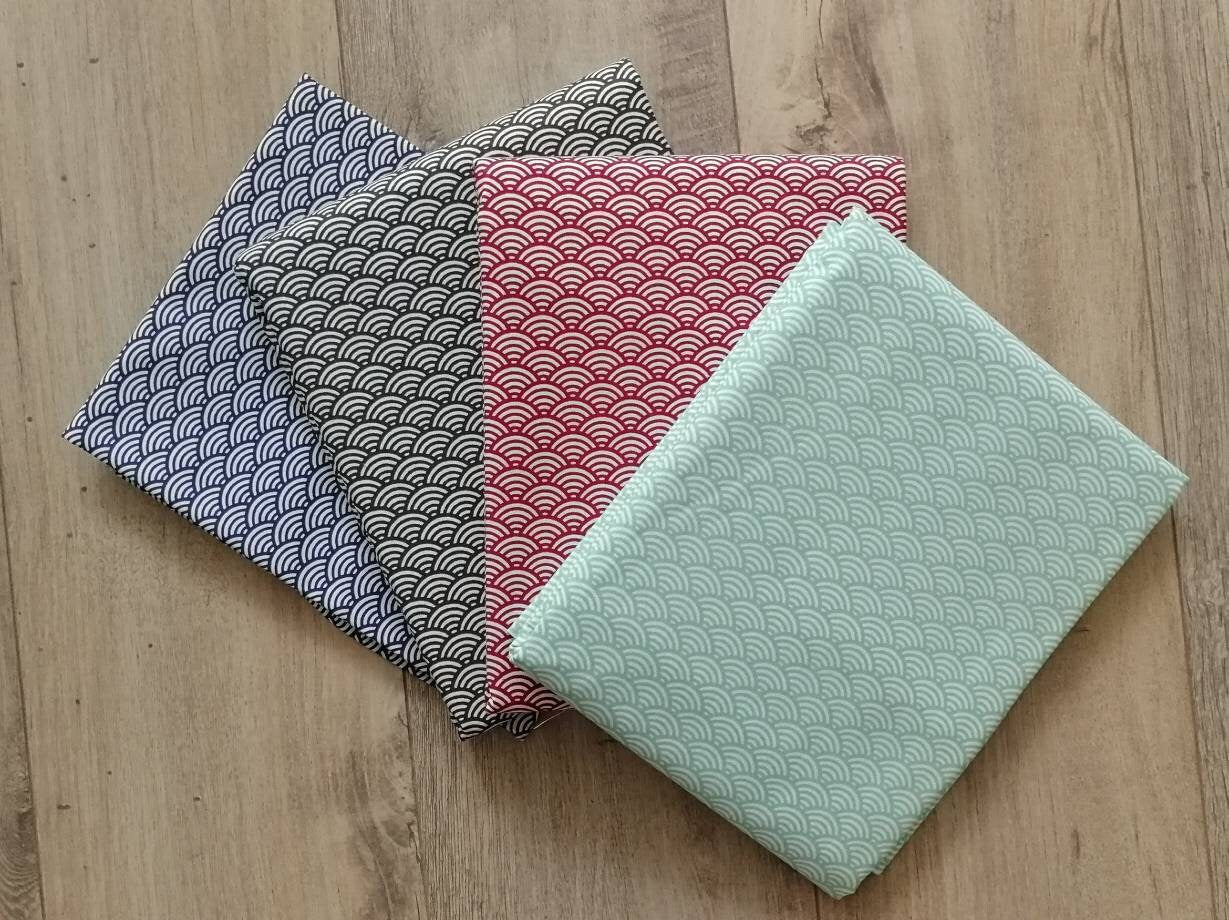 Lampe à poser Tube tissu imprimé Vagues Jaune rouge vert pastel bleu marine gris anthracite Inspiration japonaise