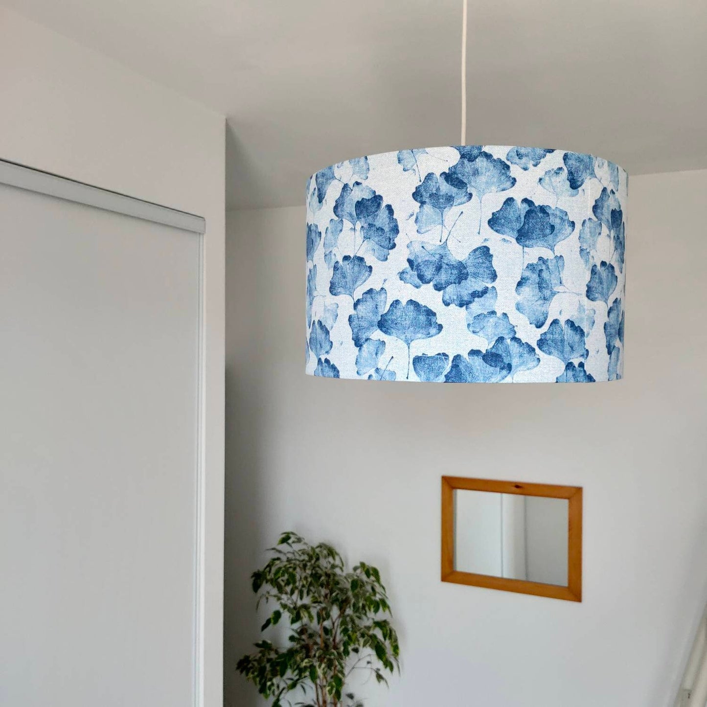 Abat-jour rond Gingko bleu, pour pied de lampe/lampadaire et suspension