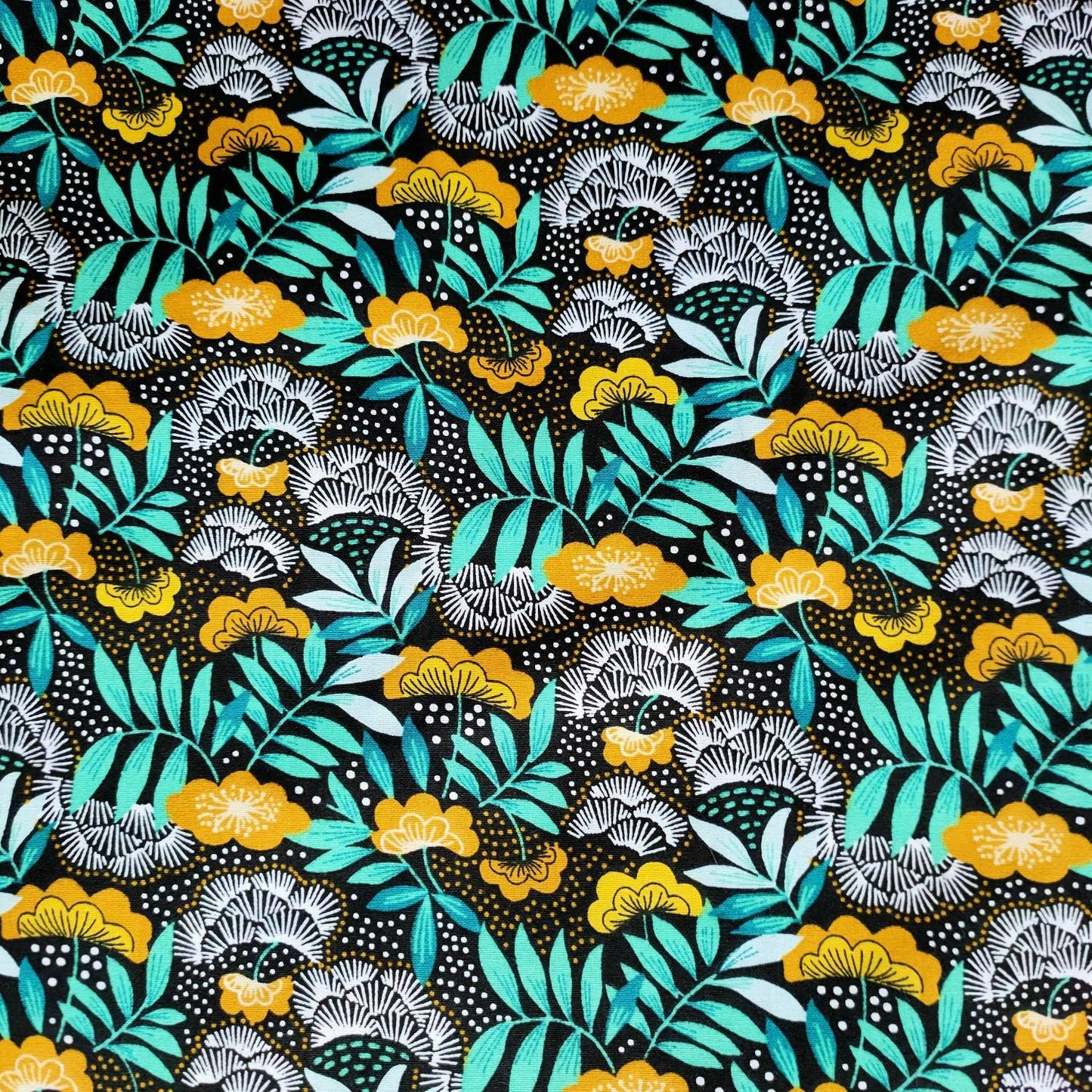 Applique murale demi-cercle design tissu imprimé Feuillages sur fond noir Tropical Vert ou bleu