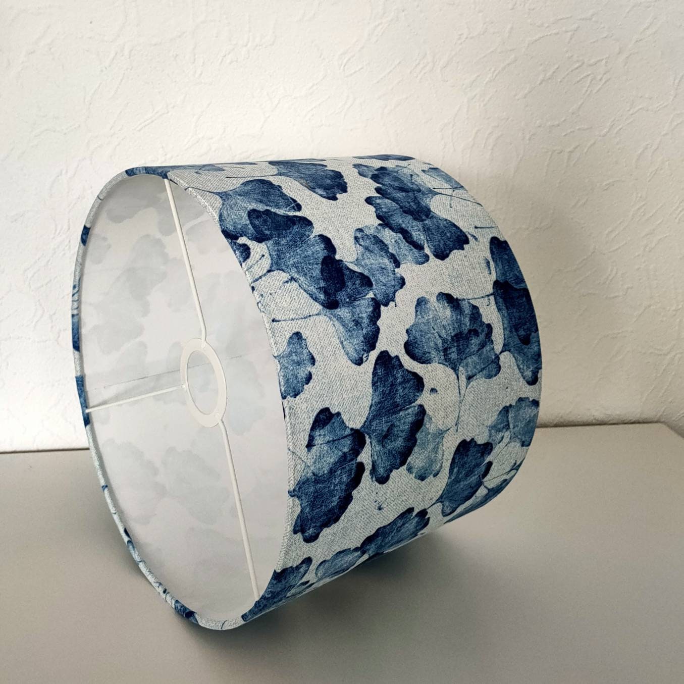 Abat-jour rond Gingko bleu, pour pied de lampe/lampadaire et suspension