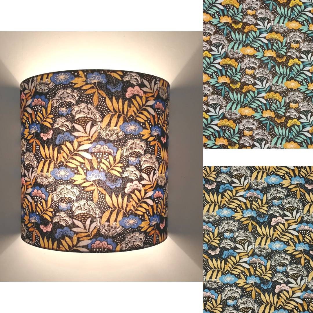 Applique murale demi-cercle design tissu imprimé Feuillages sur fond noir Tropical Vert ou bleu