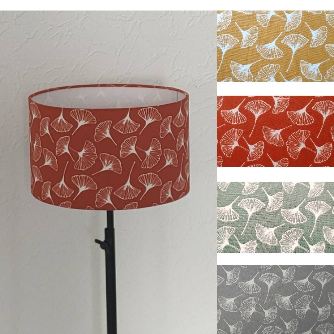 Abat-jour rond Gingko jaune orange vert gris pour suspension / lampe /lampadaire