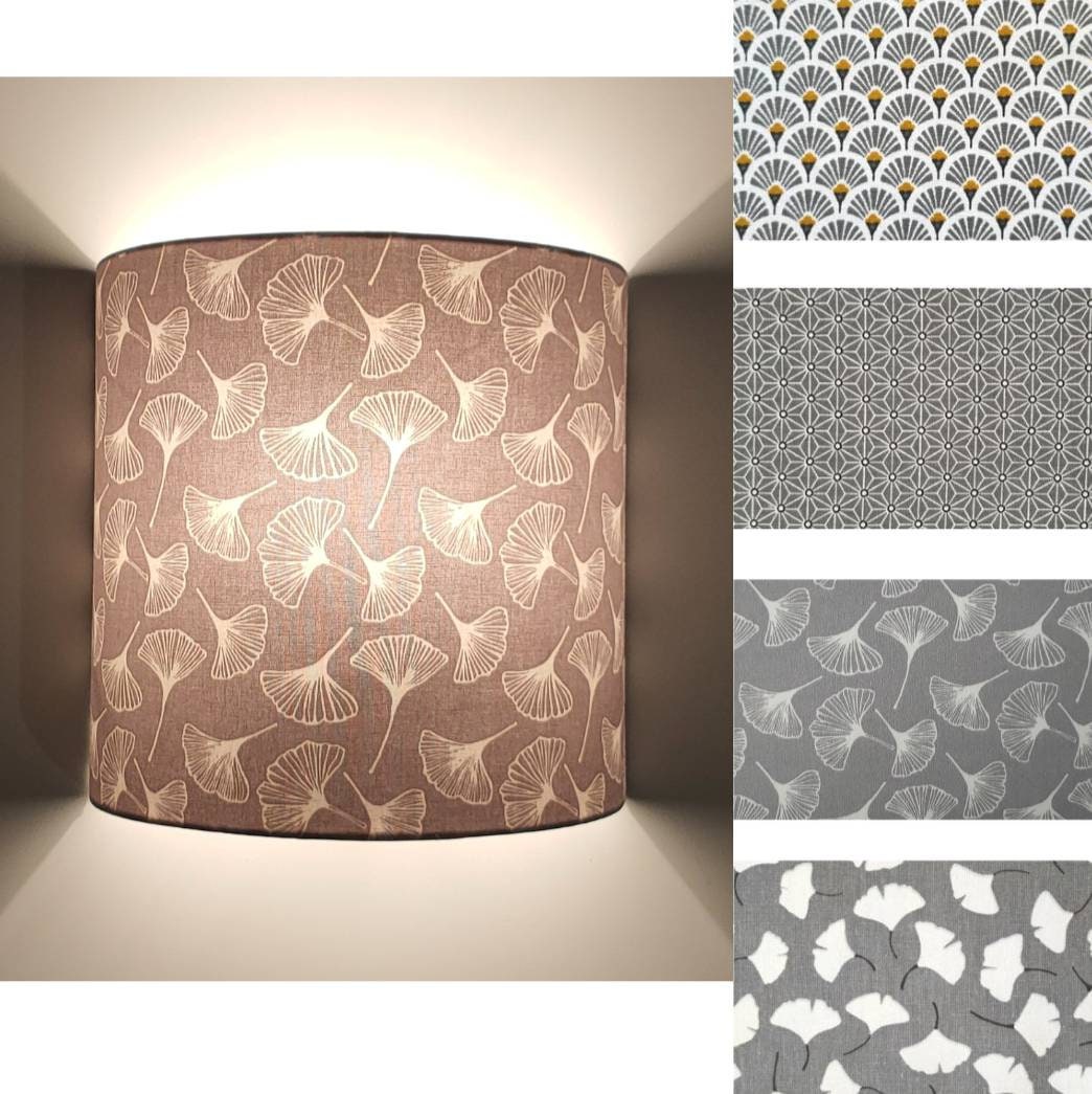 Applique murale demi-cercle, tissu imprimé , éventails, Asanoha, feuilles de gingko gris