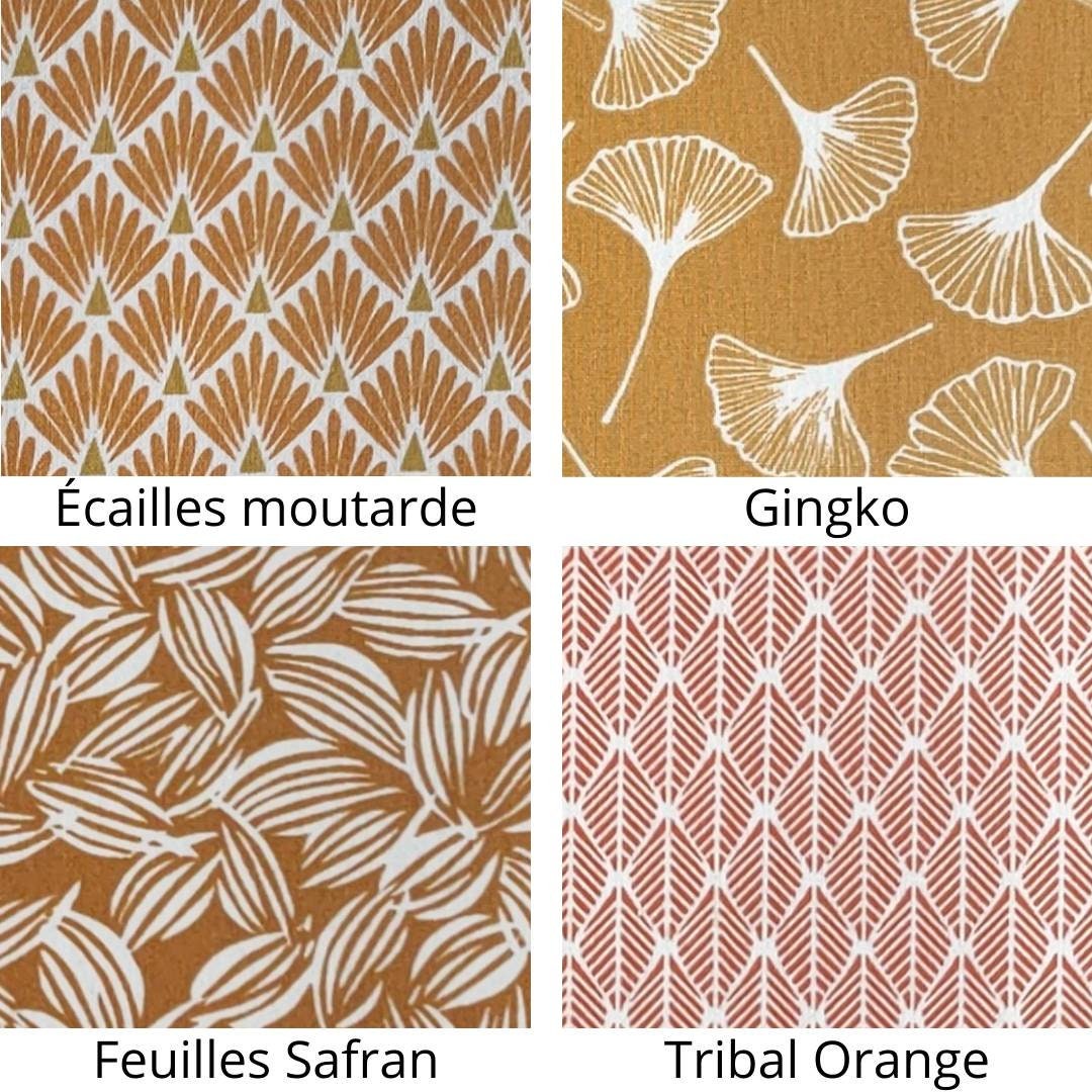 Applique murale demi-cercle design tissu imprimé jaune Japonais zigzag fleurs rectangles vagues japonais feuilles Gingko éventails art déco
