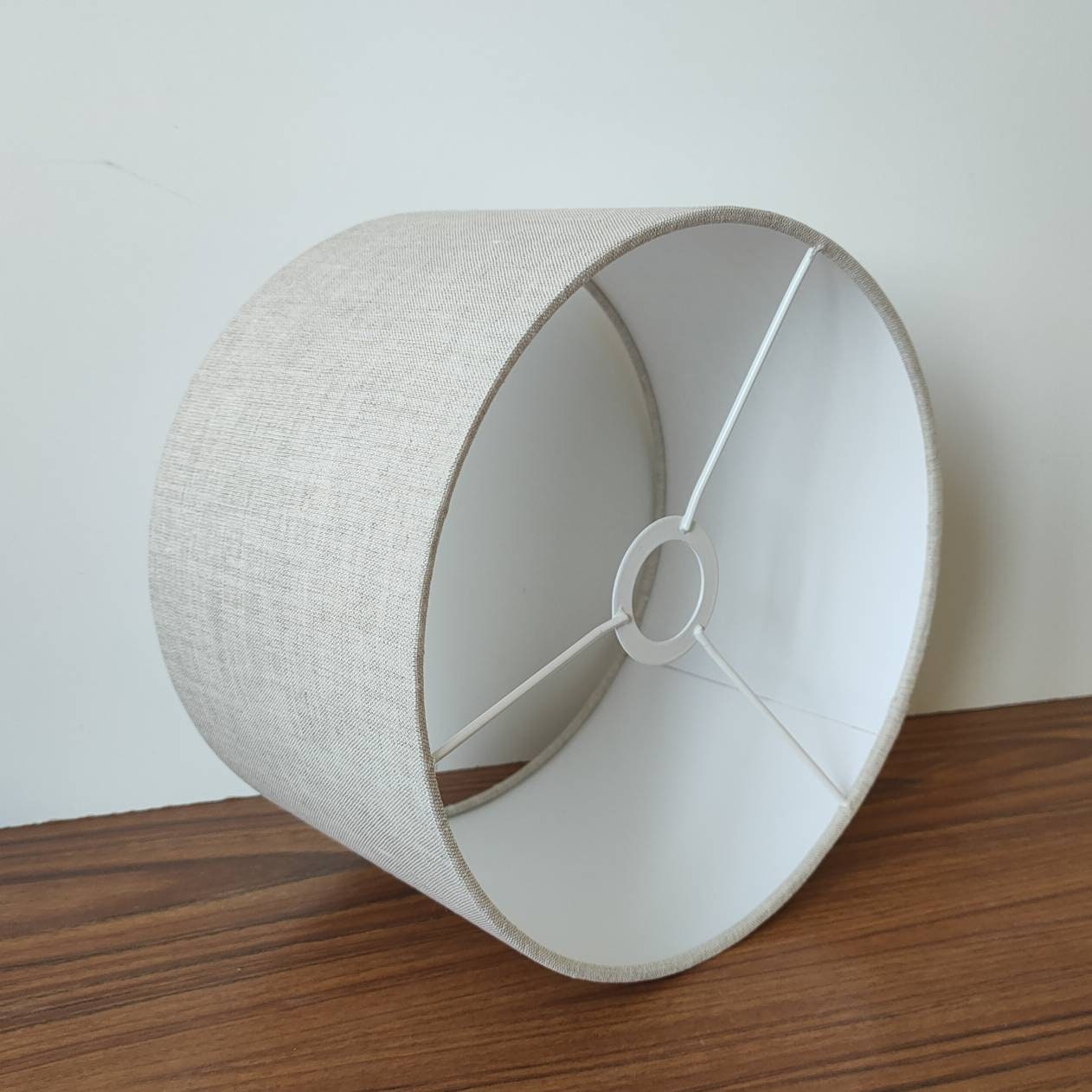 Abat-jour douille E27 opaque rond tube 12/15/18/20 cm en tissu coton uni et/ou lin couleurs au choix blanc/blanc cassé/écru beige chiné