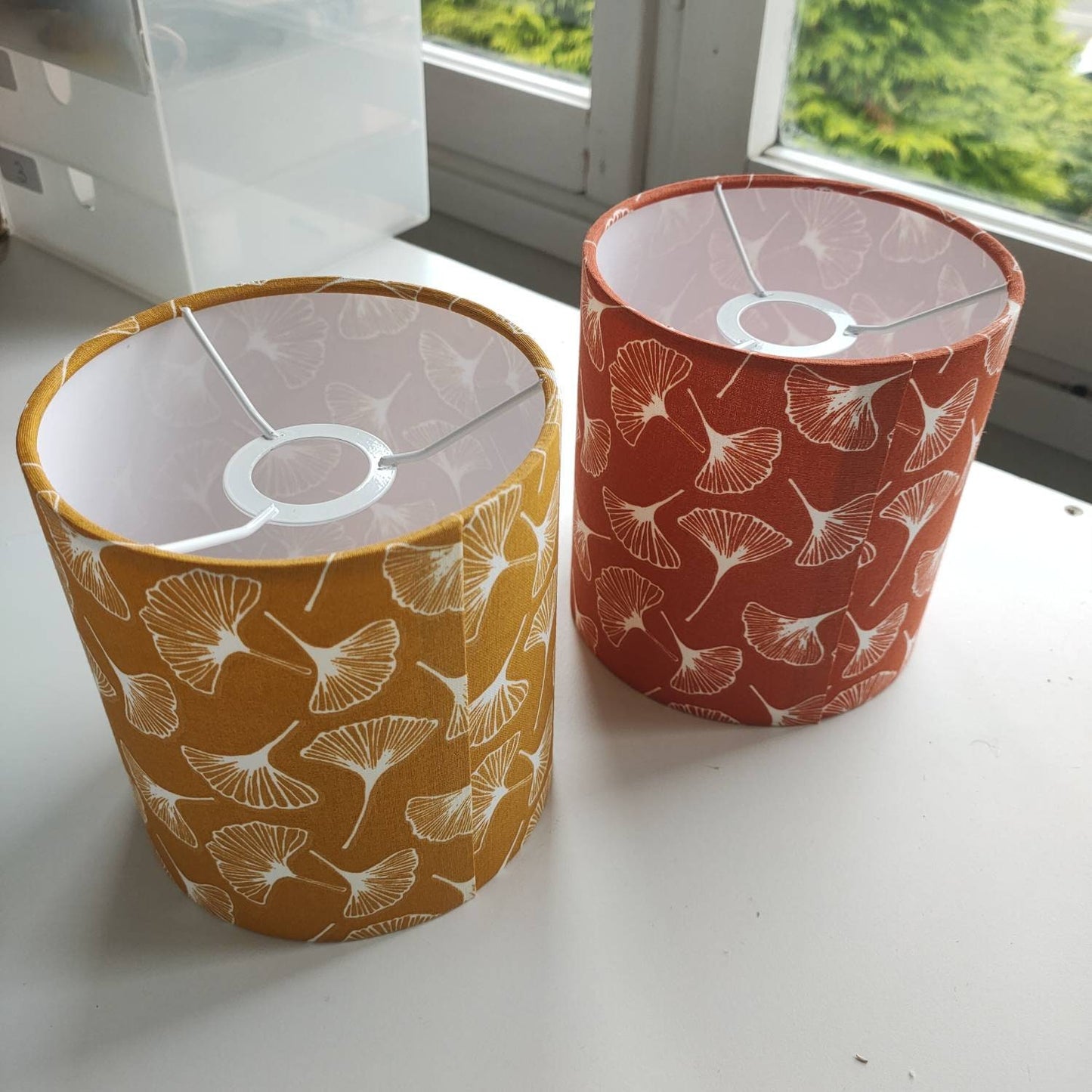 Abat-jour rond Gingko jaune orange vert gris pour suspension / lampe /lampadaire