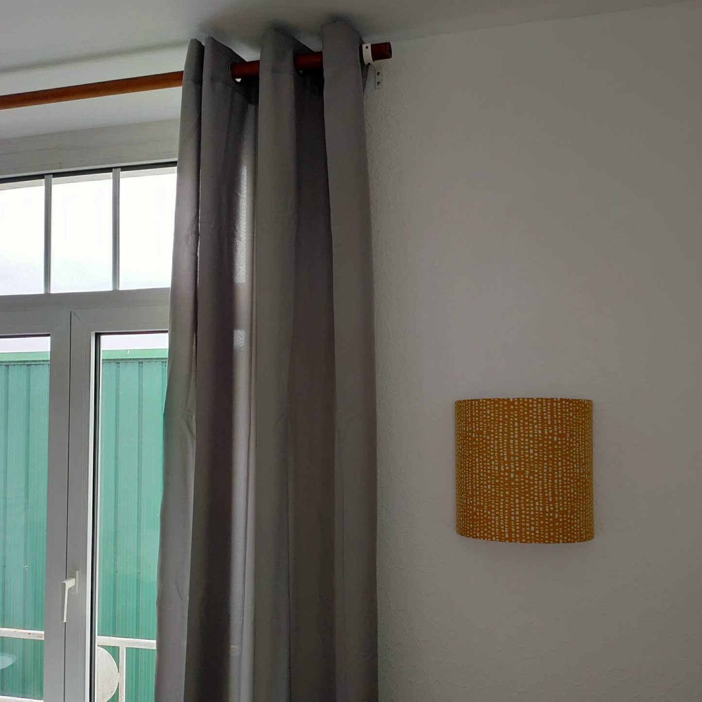 Applique murale demi-cercle design tissu imprimé jaune Japonais zigzag fleurs rectangles vagues japonais feuilles Gingko éventails art déco