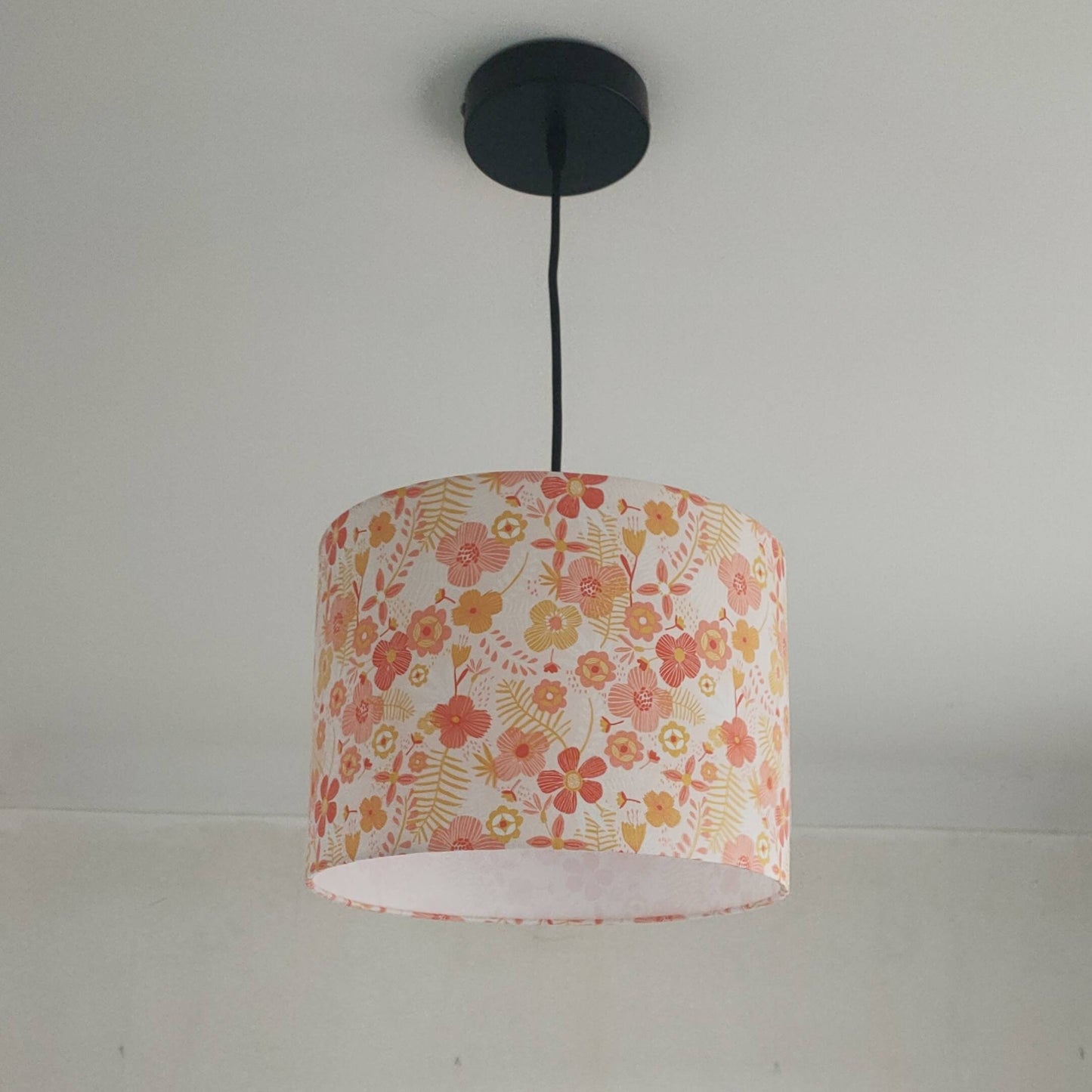 Abat-jour rond Fleurs tissu au choix pour suspension chambre adultes enfants salon séjour bureau