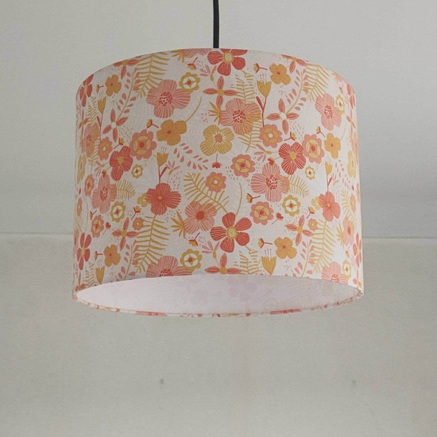 Abat-jour rond Fleurs tissu au choix pour suspension chambre adultes enfants salon séjour bureau