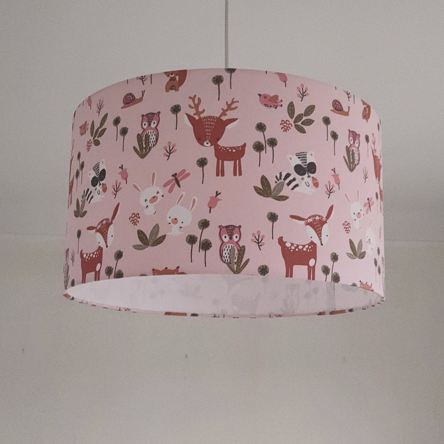 Suspension Animaux de la forêt rose rond tissu imprimé bébé / enfants pour chambre