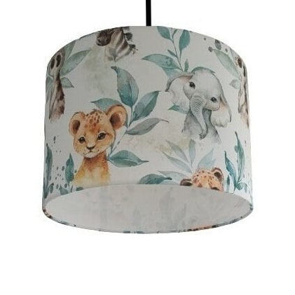 Abat-jour rond tissu imprimé bébé / enfants Savane Bleu ou Lionceaux Bohême pour chambre suspension - Mademoiselle Lumière