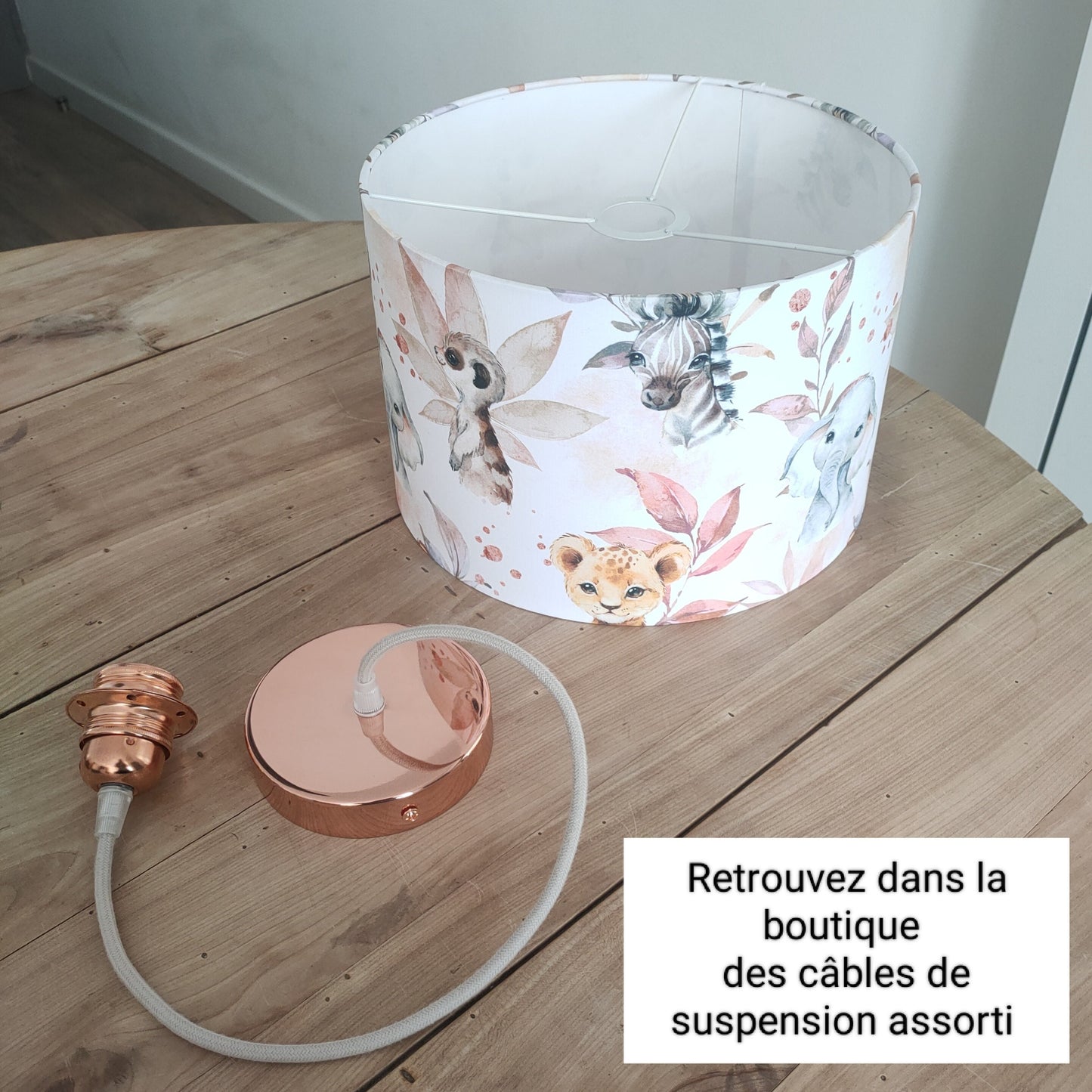 Suspension Savane Abat-jour rond tissu imprimé bébé / enfants pour chambre