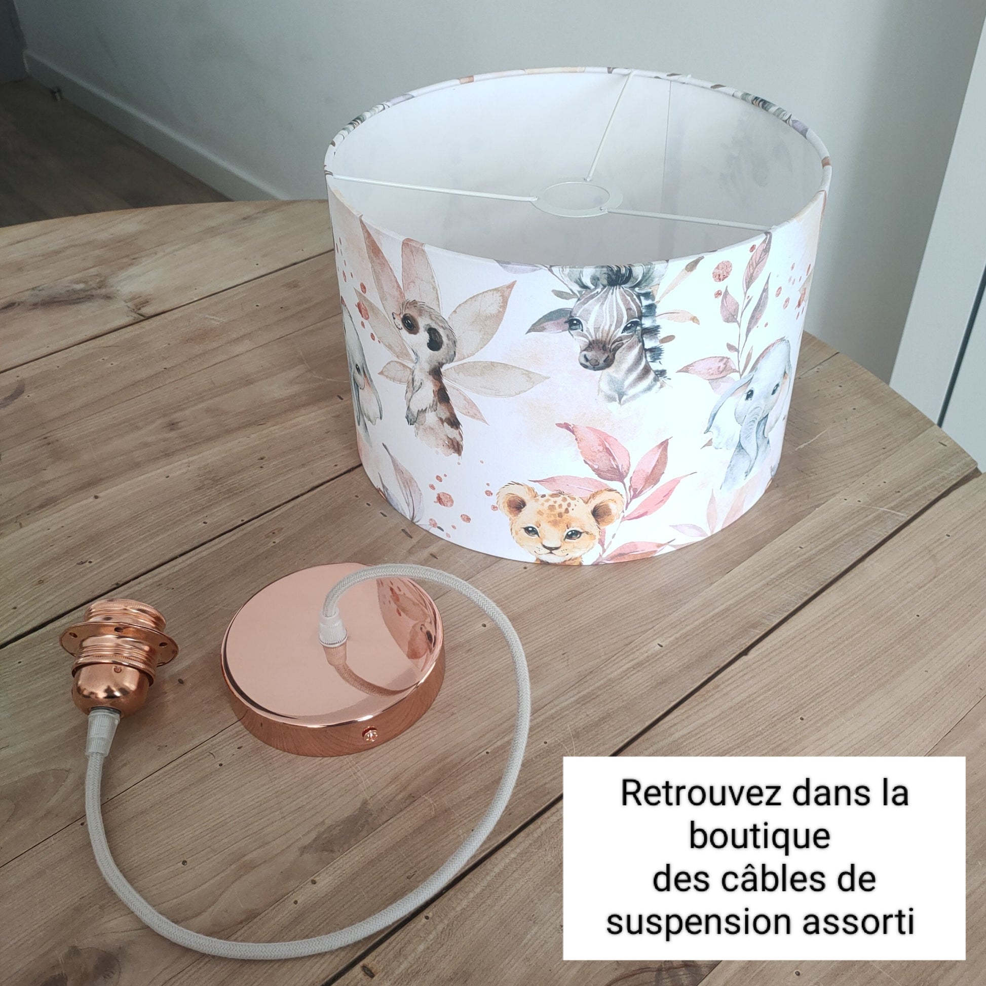 Suspension Savane Abat-jour rond tissu imprimé bébé / enfants pour chambre