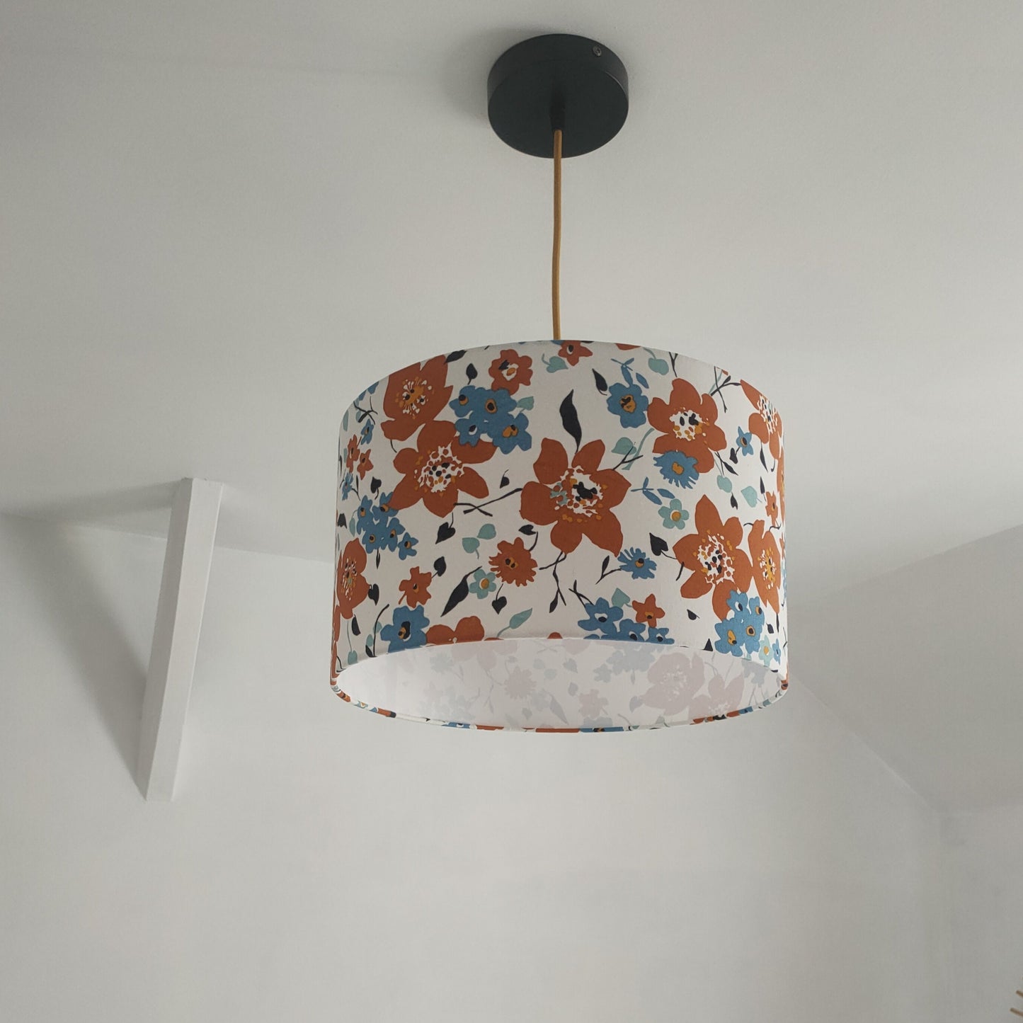 Abat-jour rond suspension tissu imprimé fleurs pour chambre salon séjour
