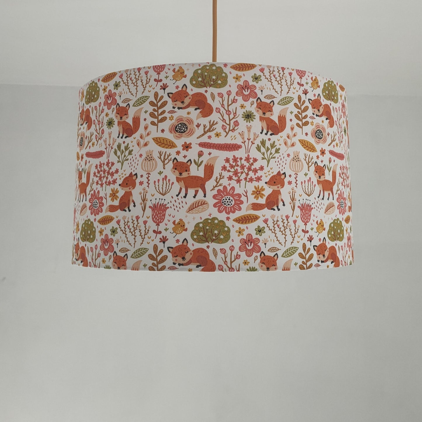 Abat-jour rond tissu Petits renards pour chambre suspension bébé/enfants