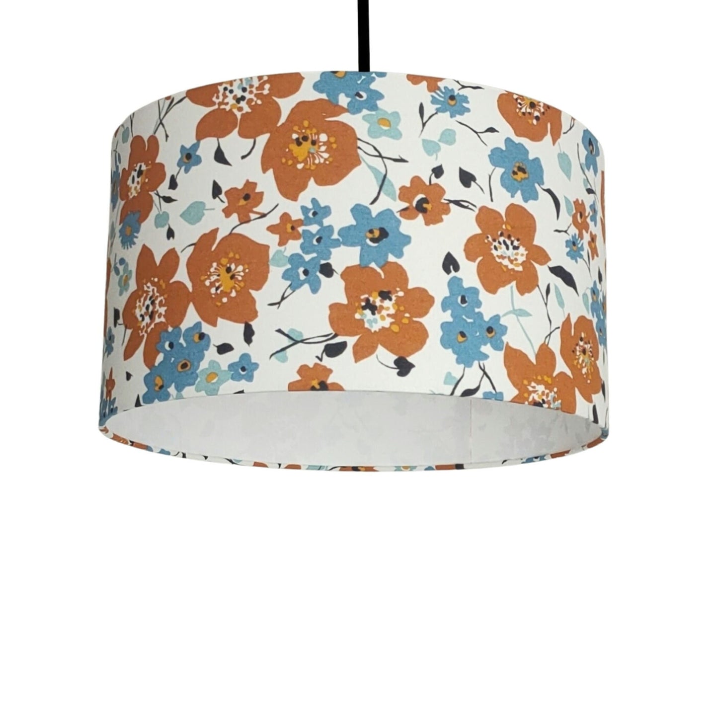 Abat-jour rond suspension tissu imprimé fleurs pour chambre salon séjour