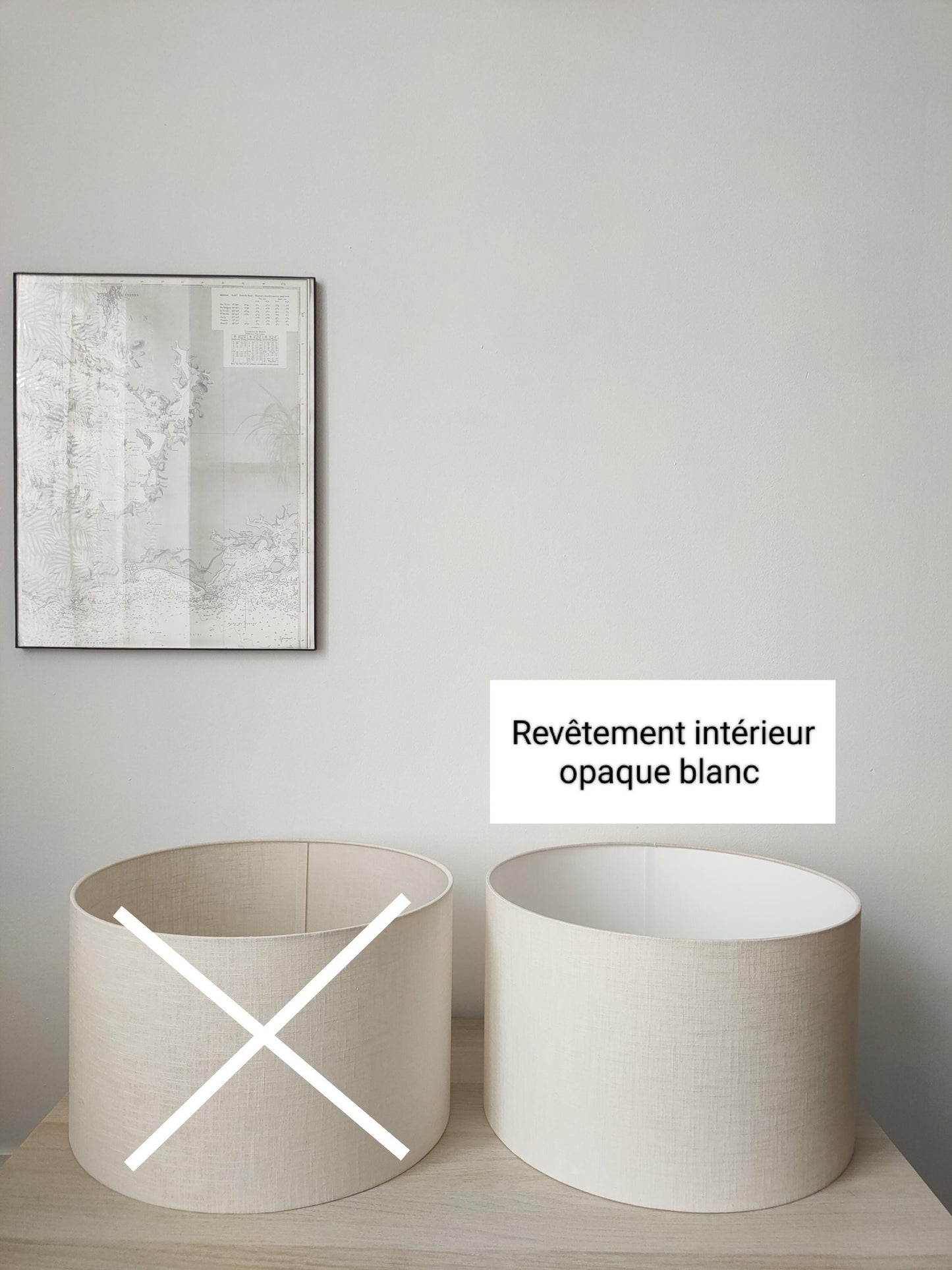 Abat-jour opaque douille E27 rond tissu uni blanc/beige pour pied de lampe, lampadaire ou suspension
