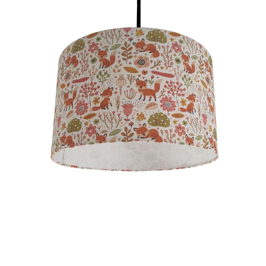 Abat-jour rond tissu Petits renards pour chambre suspension bébé/enfants