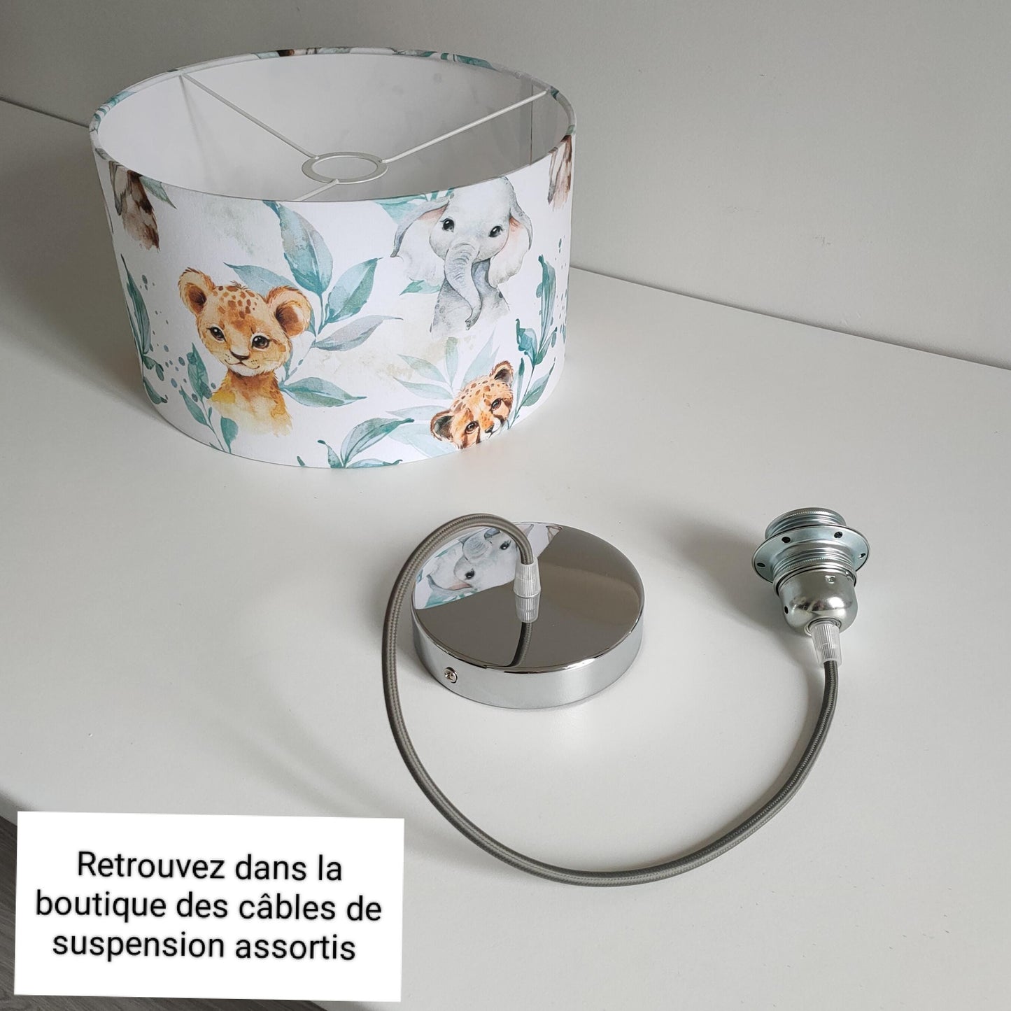 Suspension Savane Bleu bat-jour rond tissu imprimé bébé / enfants pour chambre suspension