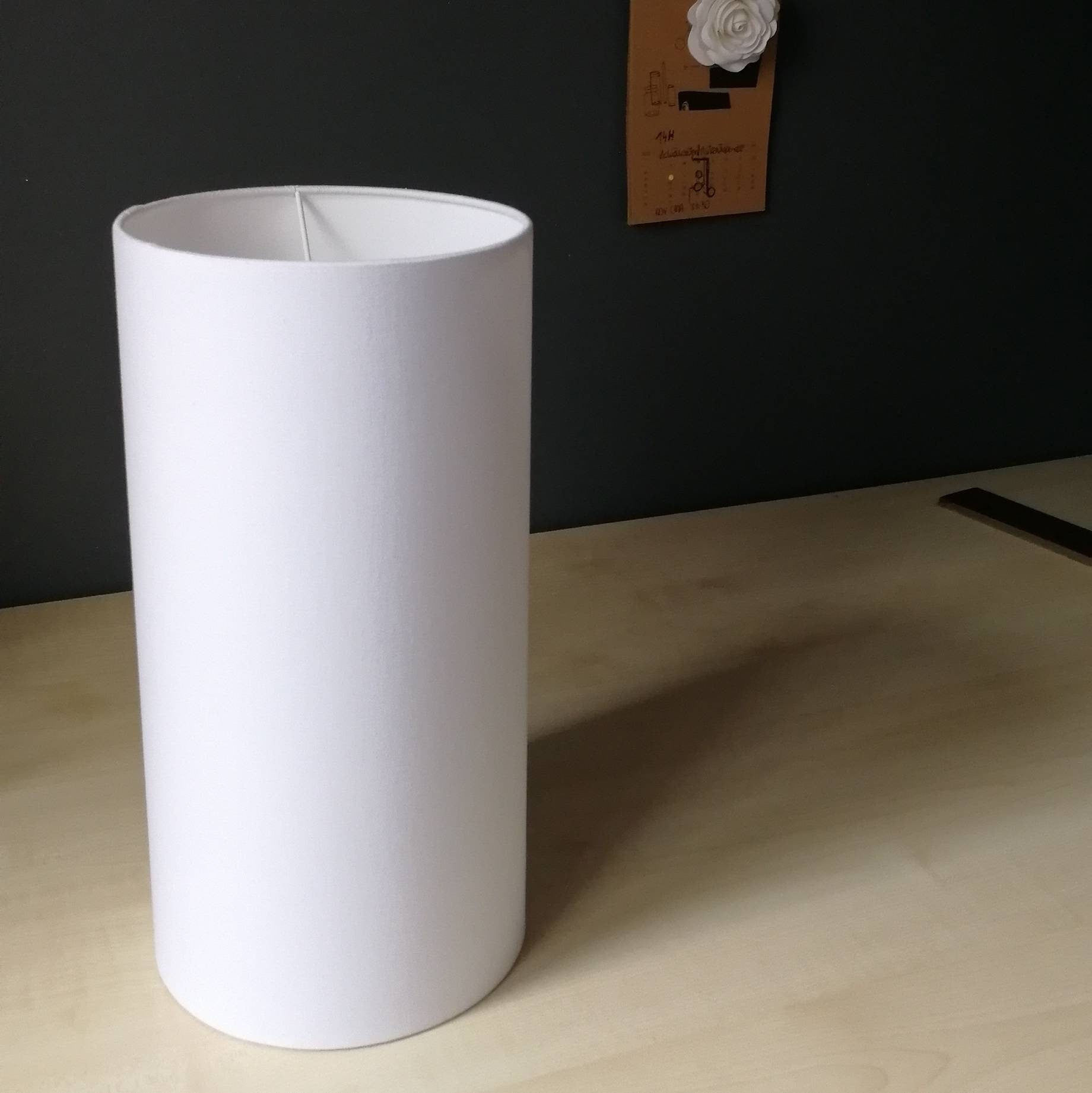 Abat-jour rond tube 12/15/18/20 cm douille E27 en tissu coton uni et/ou lin couleurs au choix blanc/blanc cassé/écru beige chiné - Mademoiselle Lumière 