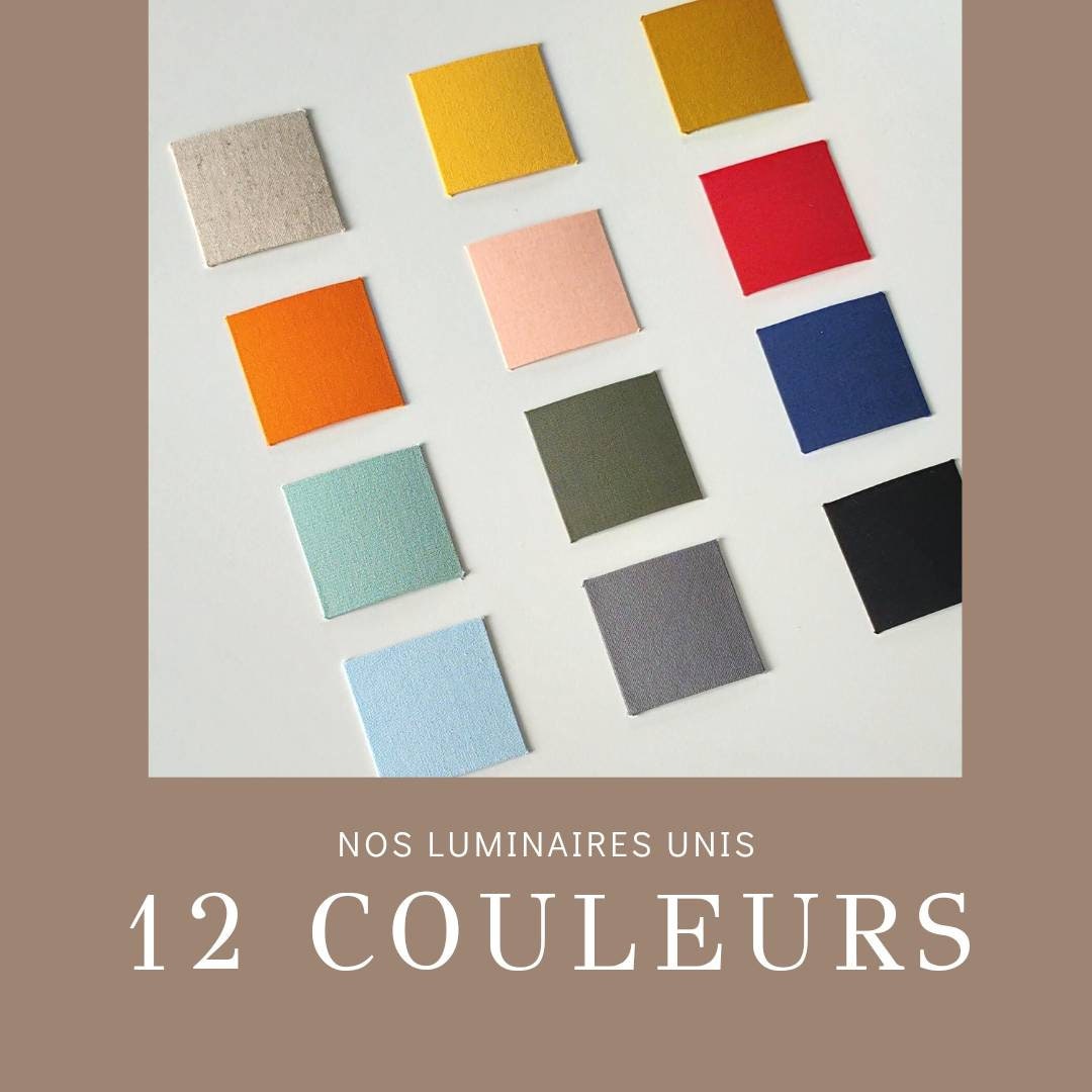 Abat-jour douille E14 opaque 12 / 15 / 18/ 20 cm rond tube en tissu coton uni couleurs blanc jaune orange rose rouge vert blau gris noi