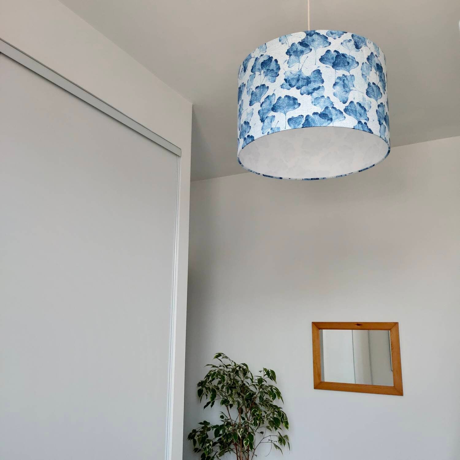 Abat-jour rond Gingko bleu, pour pied de lampe/lampadaire et suspension