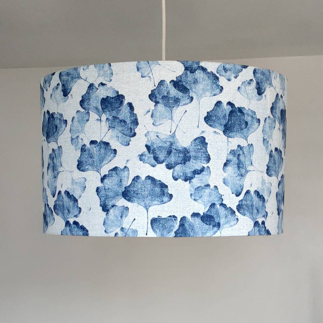 Abat-jour rond Gingko bleu, pour pied de lampe/lampadaire et suspension