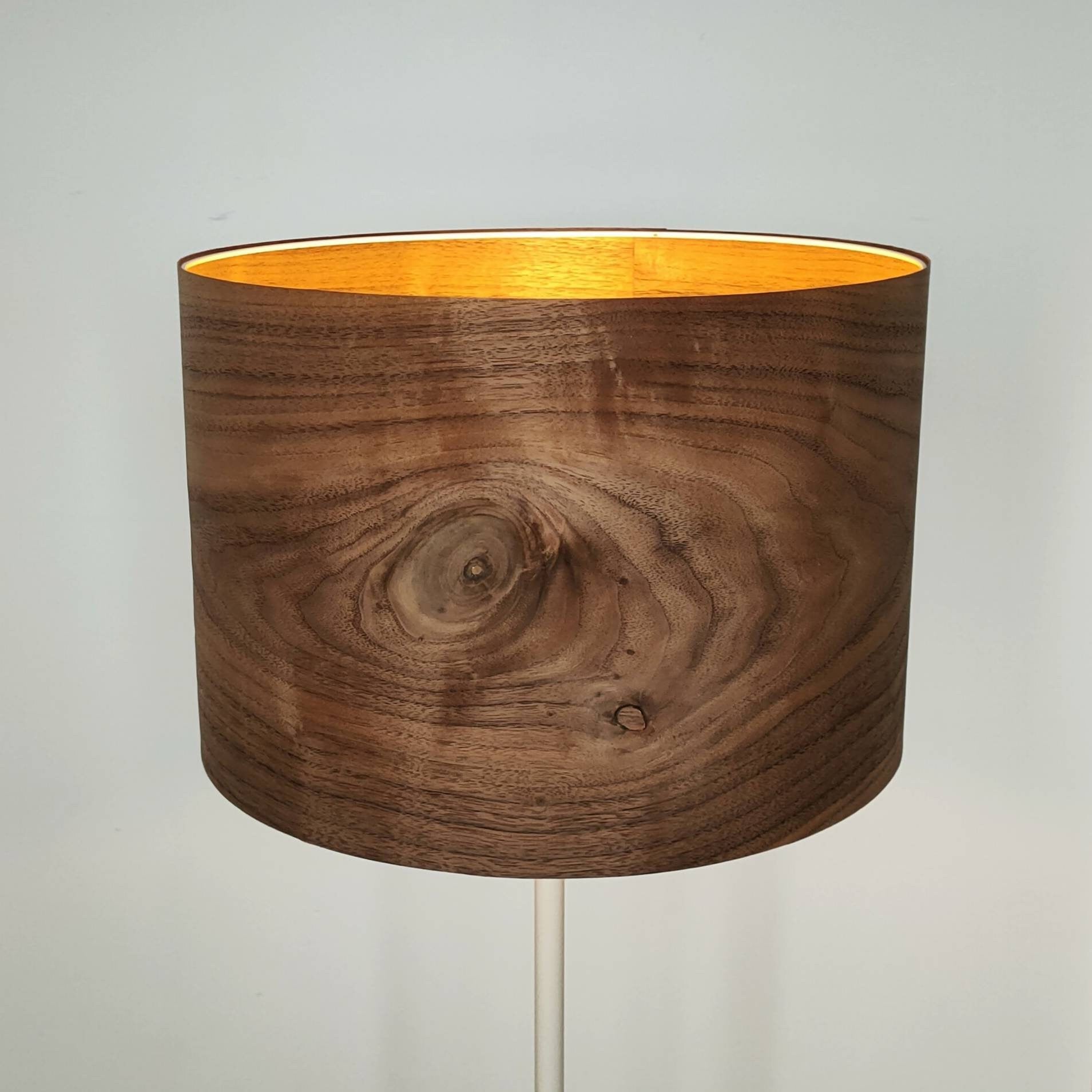 Abat-jour rond en bois foncé Noyer douille E27 pour pied de lampe / lampadaire ou suspension