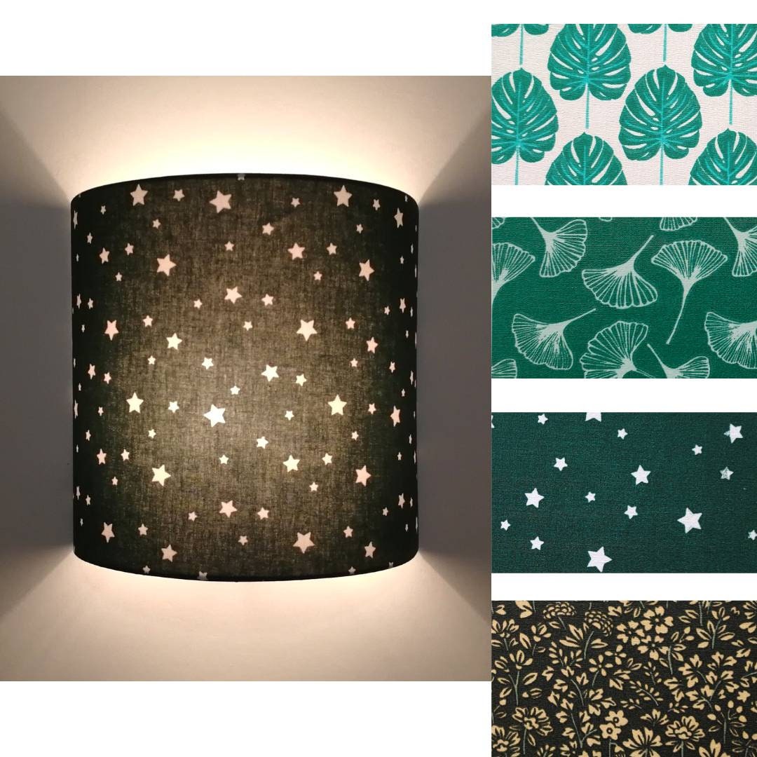 Applique murale demi-cercle design tissu coton imprimé vert feuilles monstera Gingko étoiles fleurs kaki