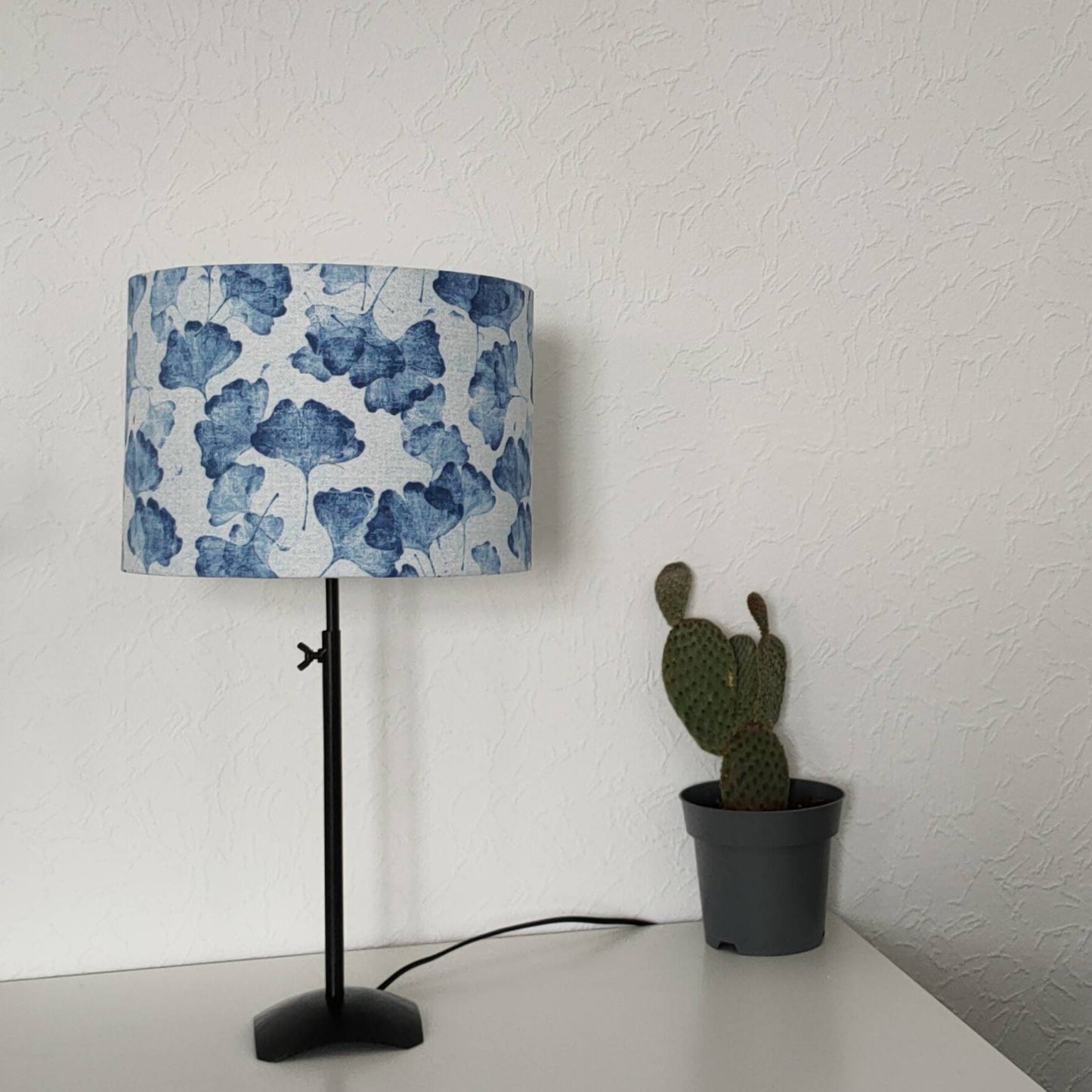 Abat-jour rond Gingko bleu, pour pied de lampe/lampadaire et suspension