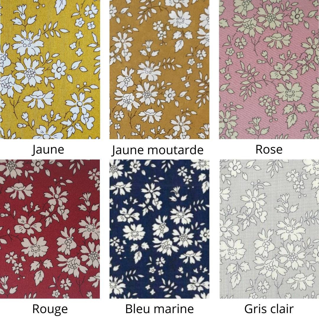 Applique murale demi-cercle design Liberty London Fleurs blanches sur fond jaune citron, jaune moutarde,rose, rouge, gris clair, bleu marine