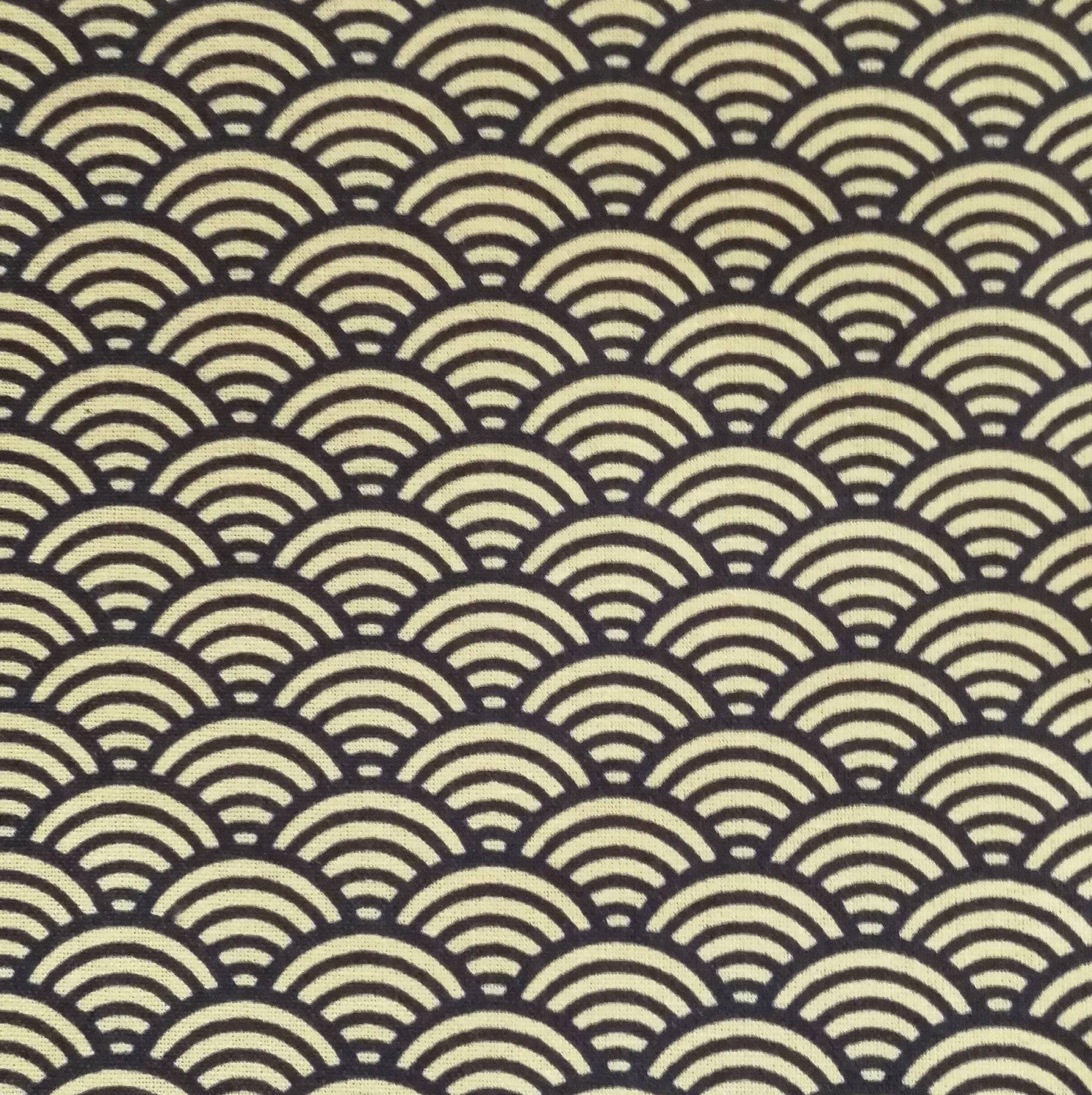 Applique murale demi-cercle tissu imprimé Vagues jaune vert rouge bleu marine gris anthracite inspiration japonaise