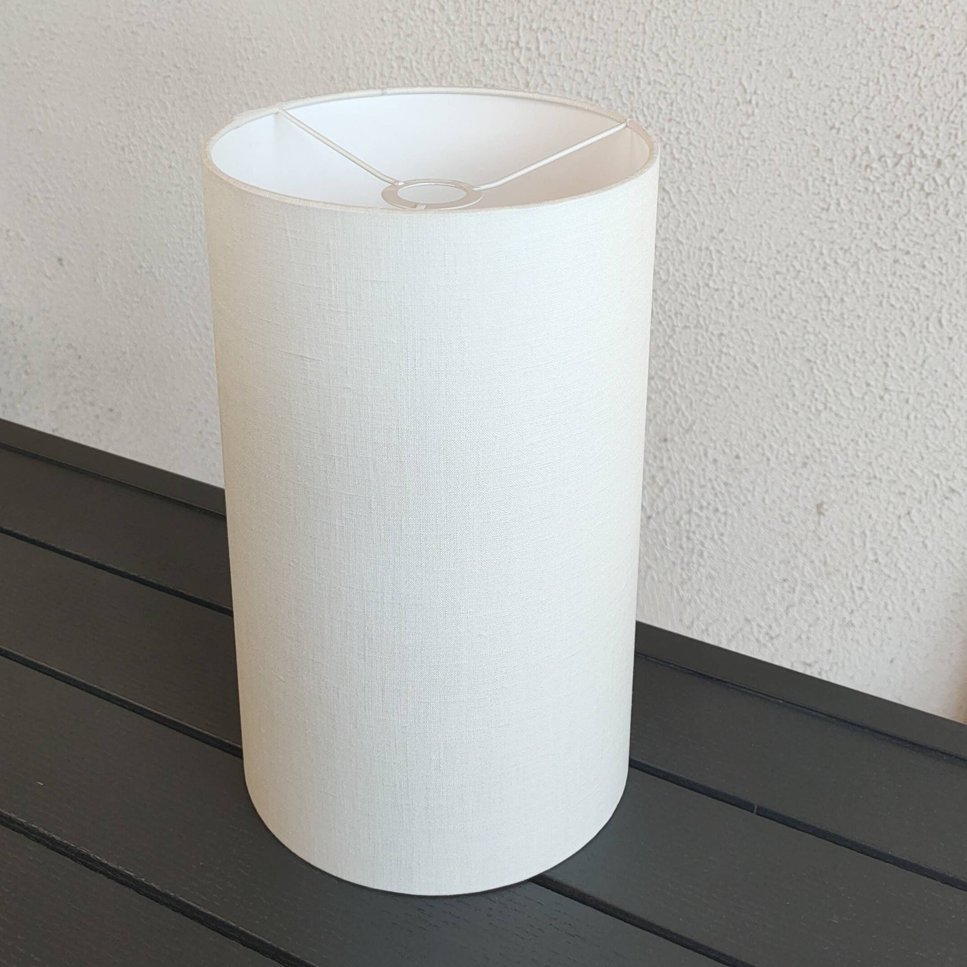 Abat-jour douille E27 opaque rond tube 12/15/18/20 cm en tissu blanc/blanc cassé/écru beige chiné