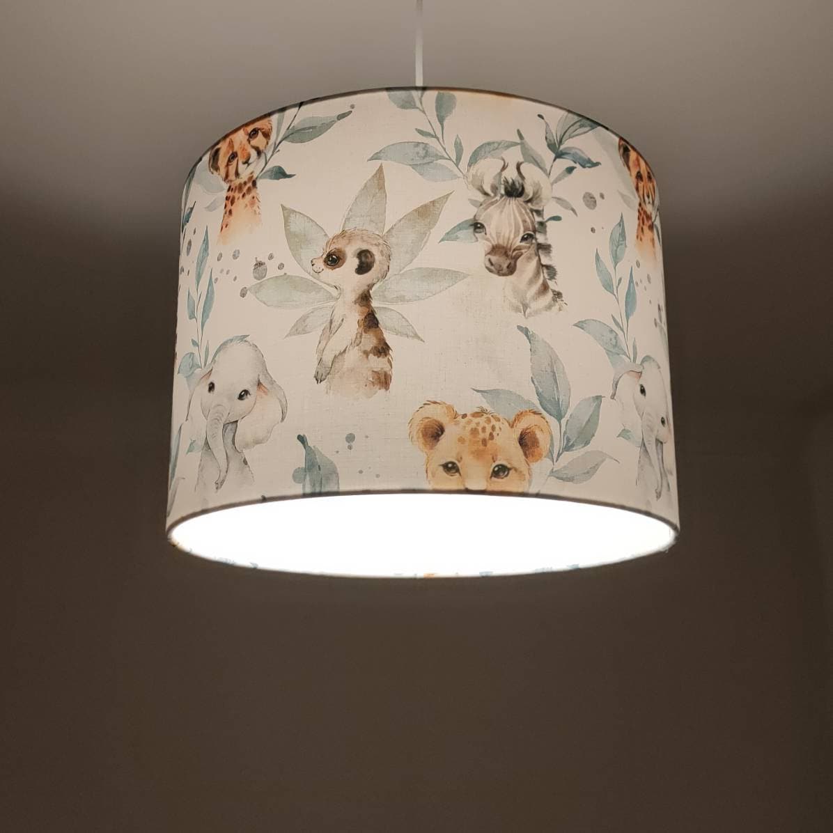Suspension Savane Bleu bat-jour rond tissu imprimé bébé / enfants pour chambre suspension