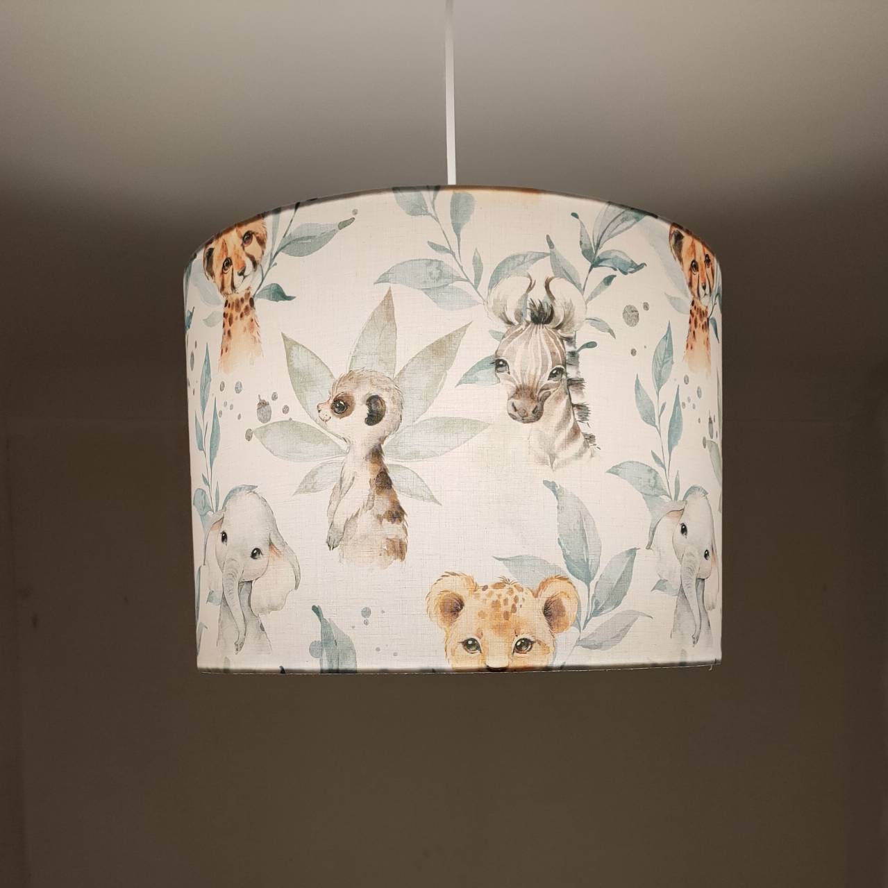 Suspension Savane Bleu bat-jour rond tissu imprimé bébé / enfants pour chambre suspension