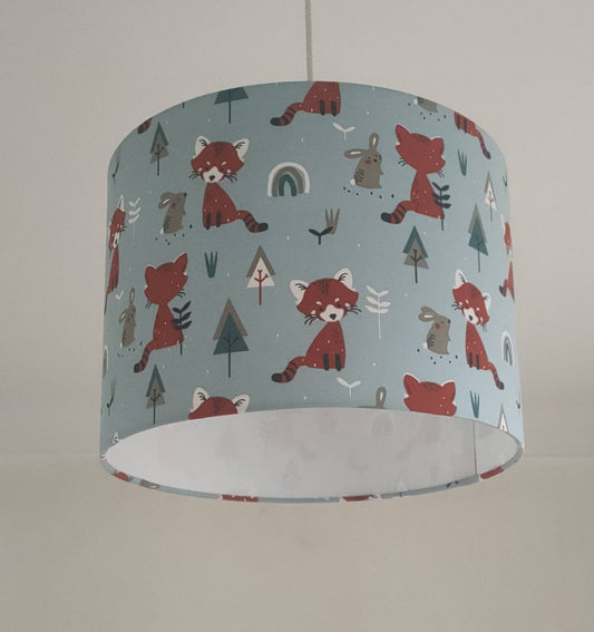 Abat-jour rond tissu imprimé bébé / enfants Lapins et Renards pour chambre suspension