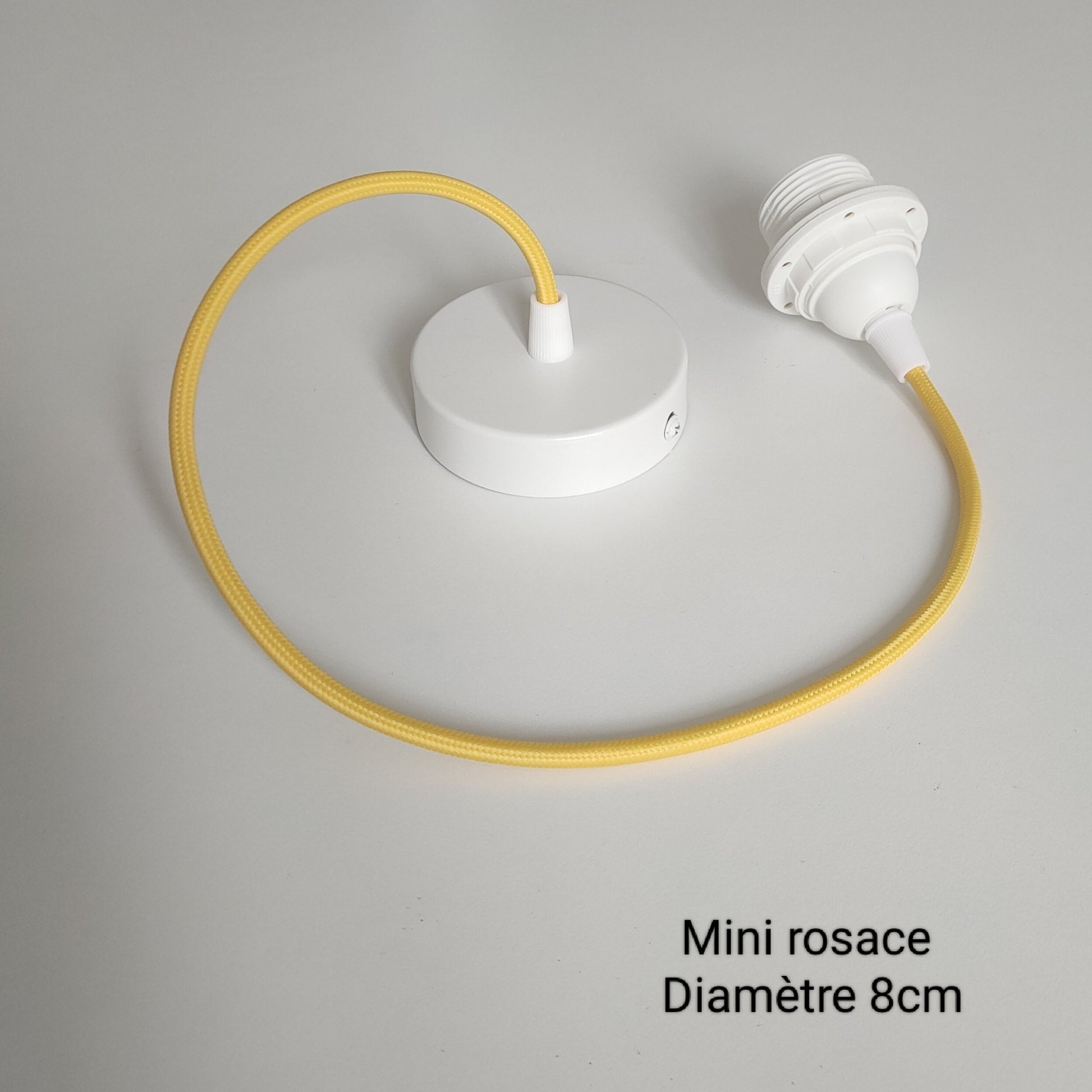 Câble électrique pour suspension abat-jour E14 ou E27 en câble textile de couleurs mini rosace de qualité en métal blanche noire