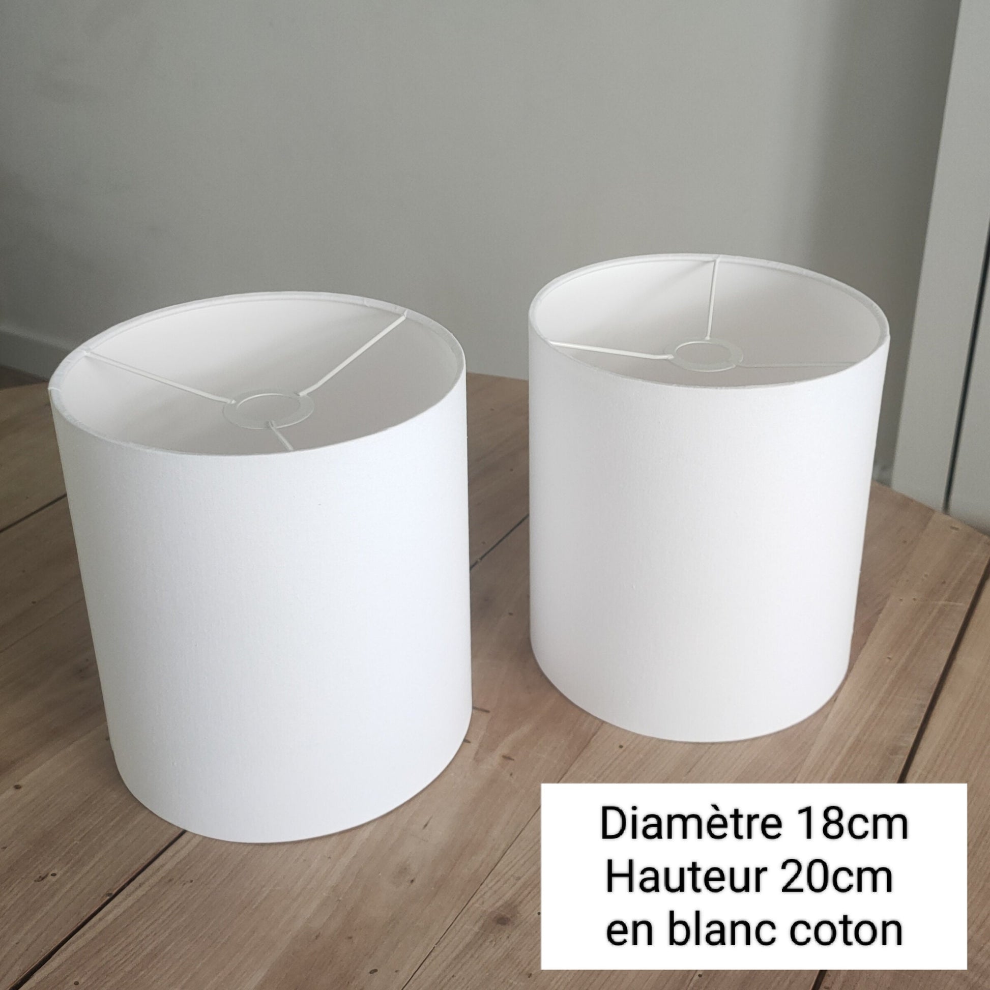 Abat-jour douille E14 opaque rond tube 12/15/18/20 cm en tissu blanc/blanc cassé/écru beige chiné