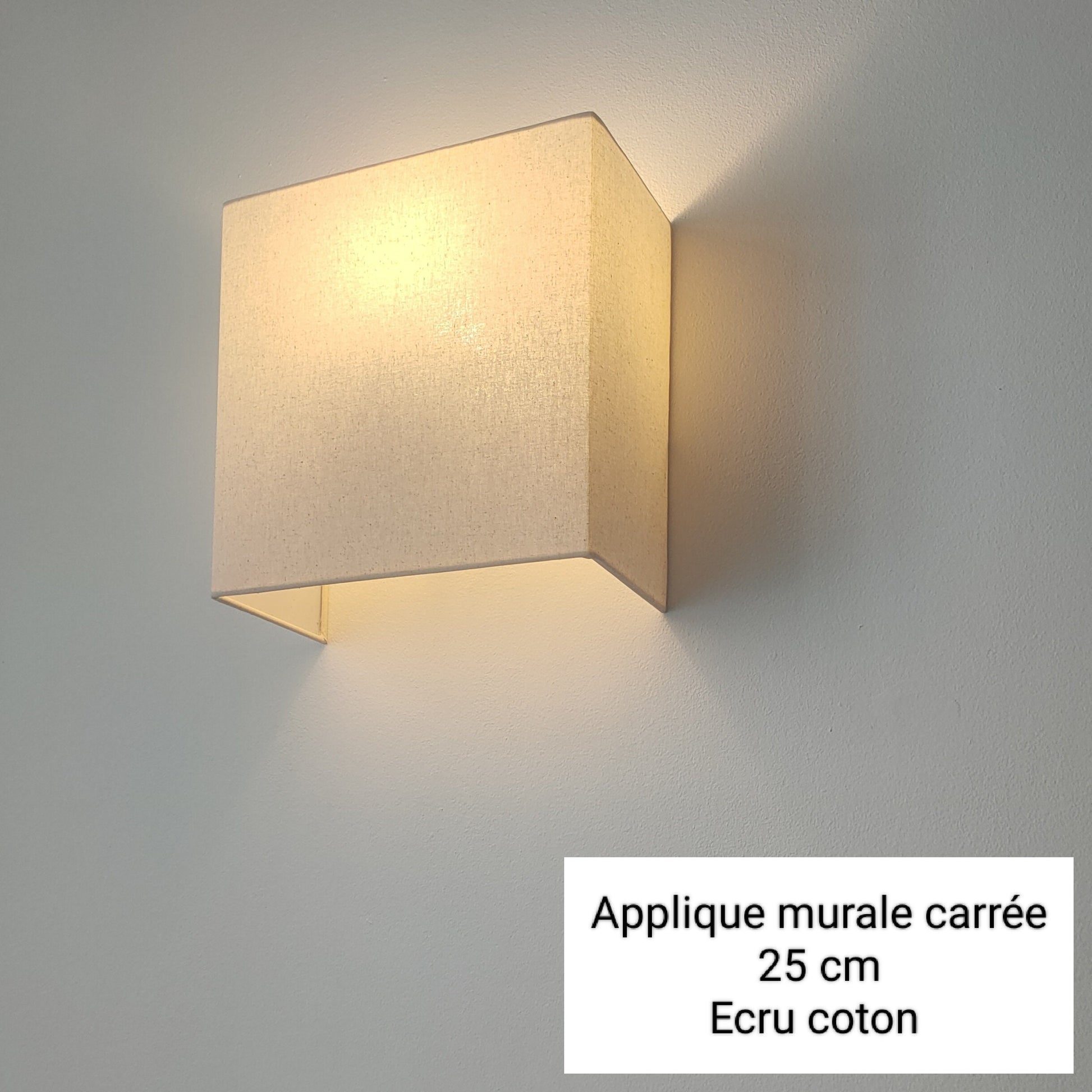 Applique murale carrée 20 ou 25 cm en tissu unie blanc / blanc cassé /écru beige en toile de lin et de coton