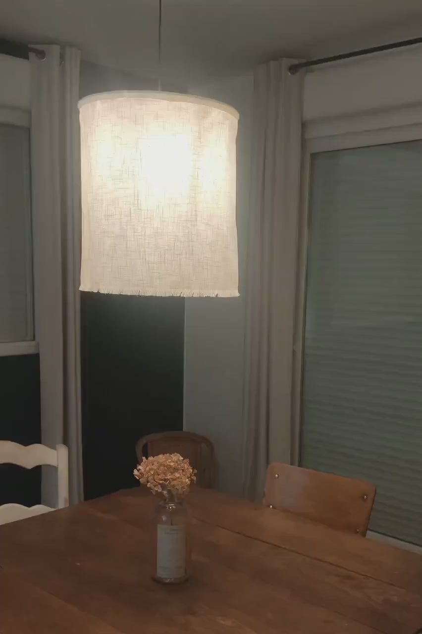 Abat-jour rond tissu lin couleurs franges  pour suspension Bohême blanc beige jaune vert bleu noir